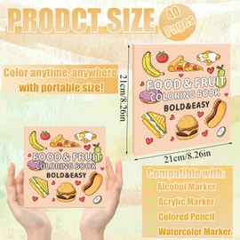 Fyeoxle 1Pack Food Coloring Books 8.3"x8.3" 40 Sheets Coloring Books Simple Stress Anxiety Relief Thick Paper No Bleeding Color Booklets for Food Theme Kids Rewards Prizes Party Supplies