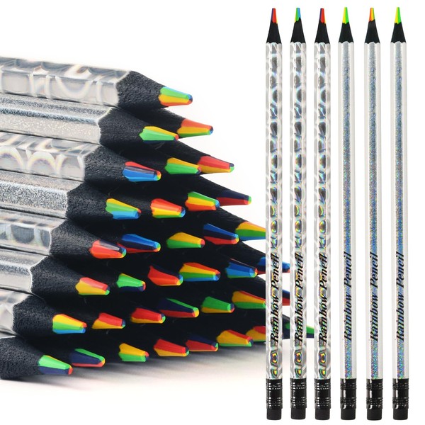 nsxsu Pack of 24 7 in 1 Rainbow Pencils, Wooden