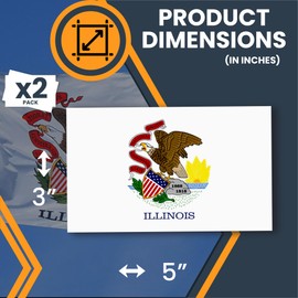 Magnet Me Up Illinois US State Flag Bumper Sticker Decal, 3x5 2 Pack, Vinyl Adhesive Sticker for Car, Truck, SUV Weatherproof State Pride Collectible Full Color, Durable, Made in The USA