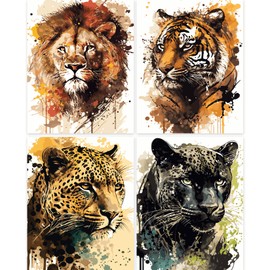 Bellatoi Paint by Numbers Adults, 4 Pieces DIY Animals Oil Painting Canvas for Beginners and Adults, Paint by Numbers Adult 40 x 50 cm (without Frame)
