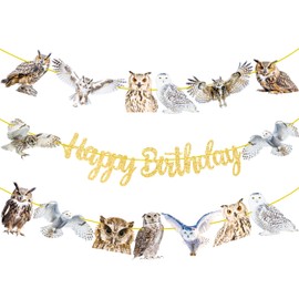 Owl Birthday Party Banners 3Pcs Owl Birthday Decorations Gold Glitter Happy Birthday Banners Woodland Themed Party Decorations for Owl Theme Woodland Birthday Forest Animal Baby Shower Supplies