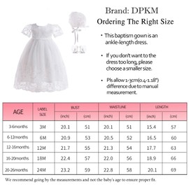 DPKM Baby Girls White Christening Dress Lace Toddler Baptism Gown Outfit for Formal Party Infant Wedding Dresses