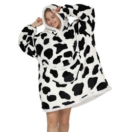 Oversized Blanket Hoodie, Sherpa Fleece Wearable Blanket for Unisex, Adult, Women, Men, Fluffy, Giant, Comfortable Hooded Blanket, cow, Einheitsgröße Große Größen Tall