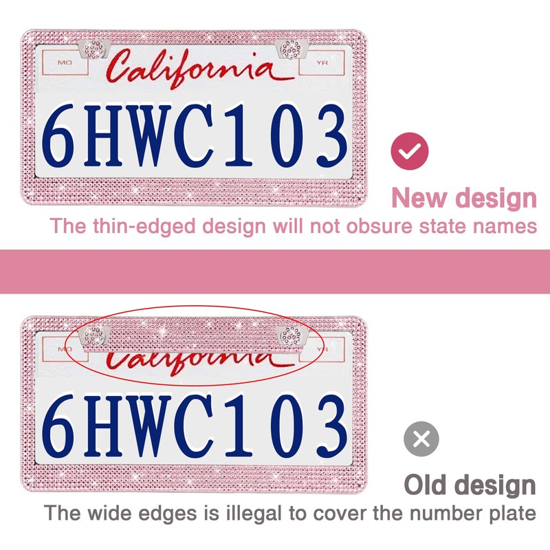 2 Pack Bling License Plate Frames Premium Sparkly License Plate