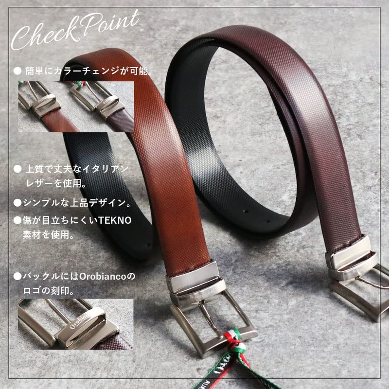 Orobianco Belt Swivel 2-Way Reversible Cowhide Leather, Made in Italy,