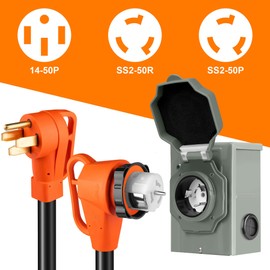 Ficstar 15FT 50 Amp Generator Cord and Power Inlet Box Kit, NEMA 14-50P to SS2-50R Generator Extension Cord, Pre-Drilled 50 Amp Generator Inlet Box with STW Wire, 125/250V, 12500W;ETL Listed