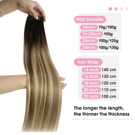 YoungSee 125G Sew in Extensions Brown Balayage Sew in Hair Extensions Balayage Darkest Brown with Medium Brown to Blonde Weft Hair Extensions Human Hair Sew in 22Inch Double Weft Hair Extensions