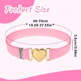 Pack of 2 Girls' Heart-Shaped Belts, Elastic Belt for Girls, Heart Elastic Waist Belt, Adjustable Polyester with Zinc Alloy Heart Buckle for Dresses, Jeans, Sweaters (White, Pink)