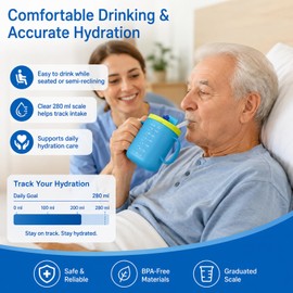 2PCS Elderly Spill Proof Cups, 280ML Unspillable Cup with 2 Handles & Straw