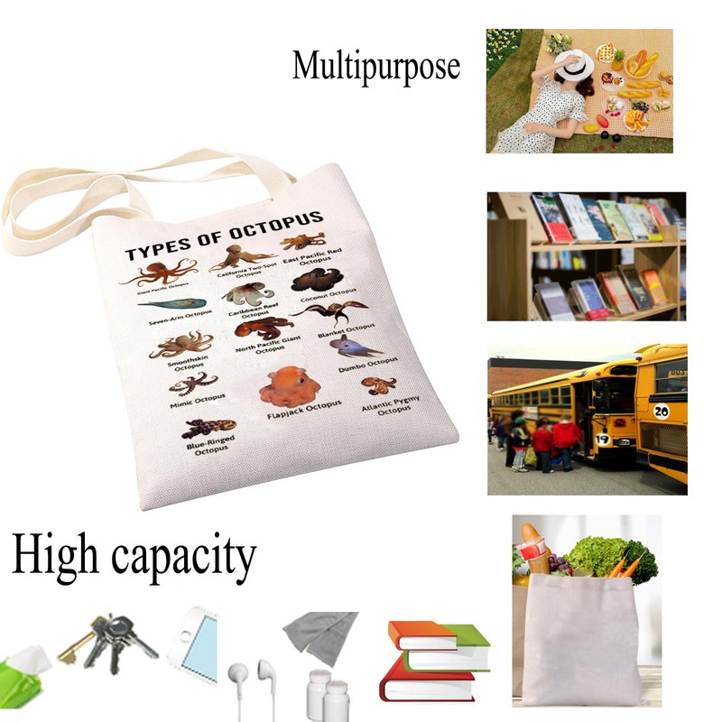 JYTAPP Octopus Tote Bag Octopus Lover Gifts Octopus Knowledge Canvas