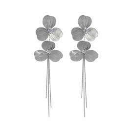coadipress Flower Tassel Earrings for Women Elegant Exaggerated Large Metal Flower Floral Dangle Drop Earrings Dainty Long Crystal Rhinestone Flower Statement Earring Jewelry (Silver)