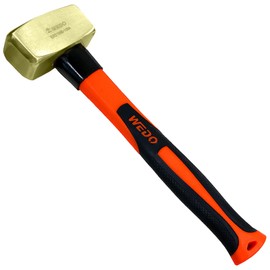WEDO Brass Sledge Hammer 3 lb, Club Hammer with Fiberglass Handle, Drilling Hammer, Crack Hammer, Die-Forge, Corrosion Resistant, DIN Standard, 14" Length