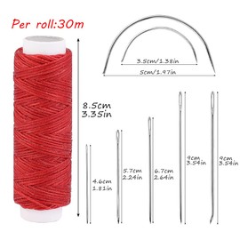Ftyiwu Waxed Thread, Upholstery Needle and Thread 32 Yards with 7PCS Hand Sewing Needles for Home Upholstery Carpet Canvas Repair Leather Sewing (Red)