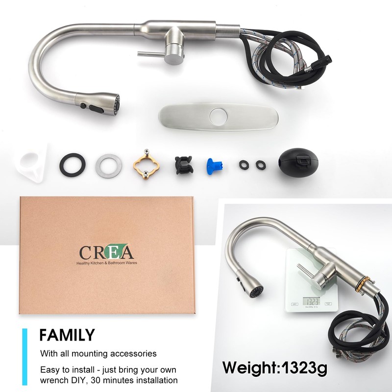 CREA Kitchen Faucet,Kitchen Faucet with Pull Down Sprayer,RV Kitchen Sink