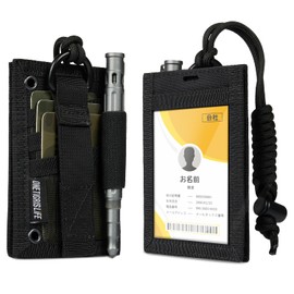 OneTigris ID Card Holder with Pen Holder, Neck Holder, Card Case, Military Style, For Work, School, Outdoors, Tactical, Durable, Commuter Passage, Name Holder, Employee ID Card Case, Horizontal and