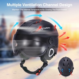 TOMSHOO Ski Snowboard Skateboard Helmet Adjustable Windproof Warm Detachable Liner Snow Winter Sports Helmet Earmuff (Black with Glasses, Large)