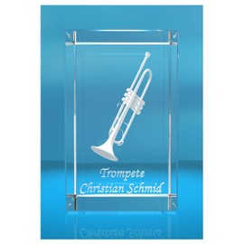 VIP-LASER 3D Glass Cuboid Trumpet with Name of Choice | Wind Instrument | Gift for Trumpet Players Musicians Orchestra