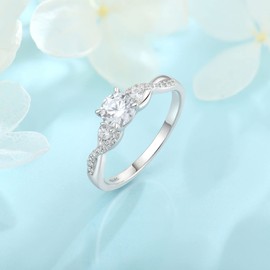 FJ Engagement Ring for Women 18K White Gold Plated 925 Sterling Silver Promise Ring Anniversary Wedding Proposal Ring Eternity Ring for Her (Size N)