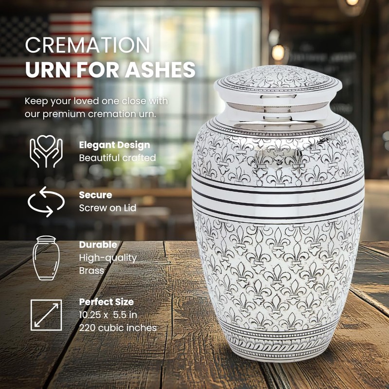 Silver Fleur De Lis Adult Cremation Urn