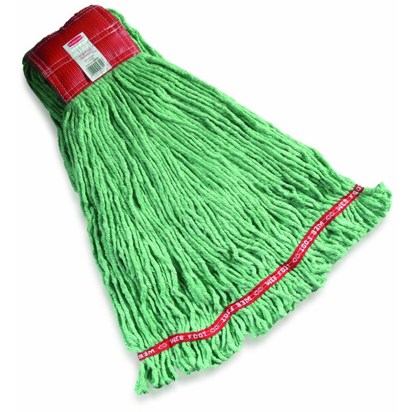 Rubbermaid Commercial Products Wet Mop Head Replacement, Large, Green, Foot Shrinkless, Heavy Duty Industrial Wet Mop For Floor Cleaning Office/School/Stadium/Lobby/Restaurant