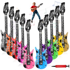 Bcxfbxd 10 Pieces Inflatable Guitar with 1 Inflatable Pump Multi Colors Blow up Guitar Fake Inflatable Party Prop Electric Guitars for 80s 90s Musical Themed Party Birthday Party Decor