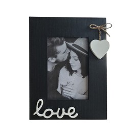 Simelecor Black Wooden Picture Frame 4x6 for Love with Heart-Table Top and Wall Mounting Photo Frame 4x6 for Love Decoration (black&white)