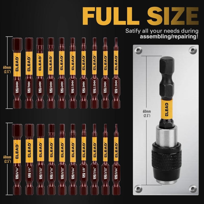 ELEAD Allen-Wrench Hex Drill Bit Set: 21PCS Durable Impact Allen