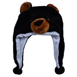 JOYHY Unisex Winter Plush Ear Flap Animal Hats Black Bear