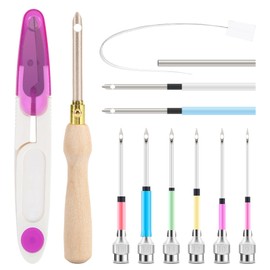 AUGSUN 13Pcs Punch Needle Kit, Punch Needle Tool Adjustable Punch Needle Embroidery Kits Wooden Handle Embroidery Pen for Embroidery Floss Cross Stitching Beginner