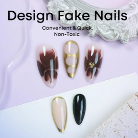 BABALAL Press on Nails Medium Almond Fake Nails Brown Glue on Nails Flower Acrylic Nails Coquette Manicure False Nails 24Pcs Full Cover Stick on Nails Stiletto Artificial Nails