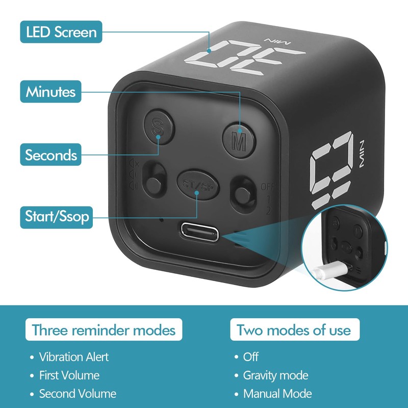 Cube Timer,Rotation Timer,5/10/30/60 Minutes and Custom Countdown,Productivity Timer,Pause and Resume,Silent,Vibrate