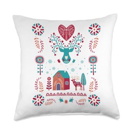 Holiday Cottagecore Scandinavian Aesthetic Folk Cottagecore Christmas Cottage Core Xmas Hygge Swedish Nordic Throw Pillow, 18x18, Multicolor