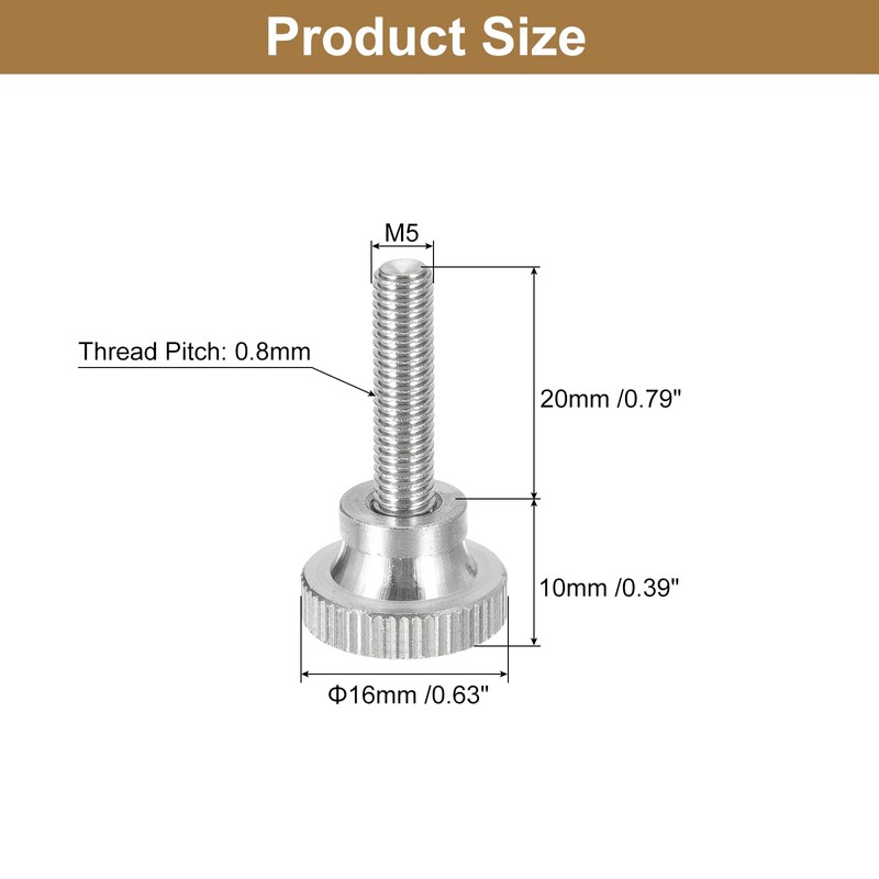 sourcing map M5x20mm Knurled Thumb Screws, 5pcs 304 Stainless Steel