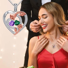 Iefil October Birthstone Necklace for Women - Anniversary Birthday Gifts for Women, Garnet Pink Tourmaline Jewelry, January Birthstone Rose 925 Sterling Silver Necklace for Her