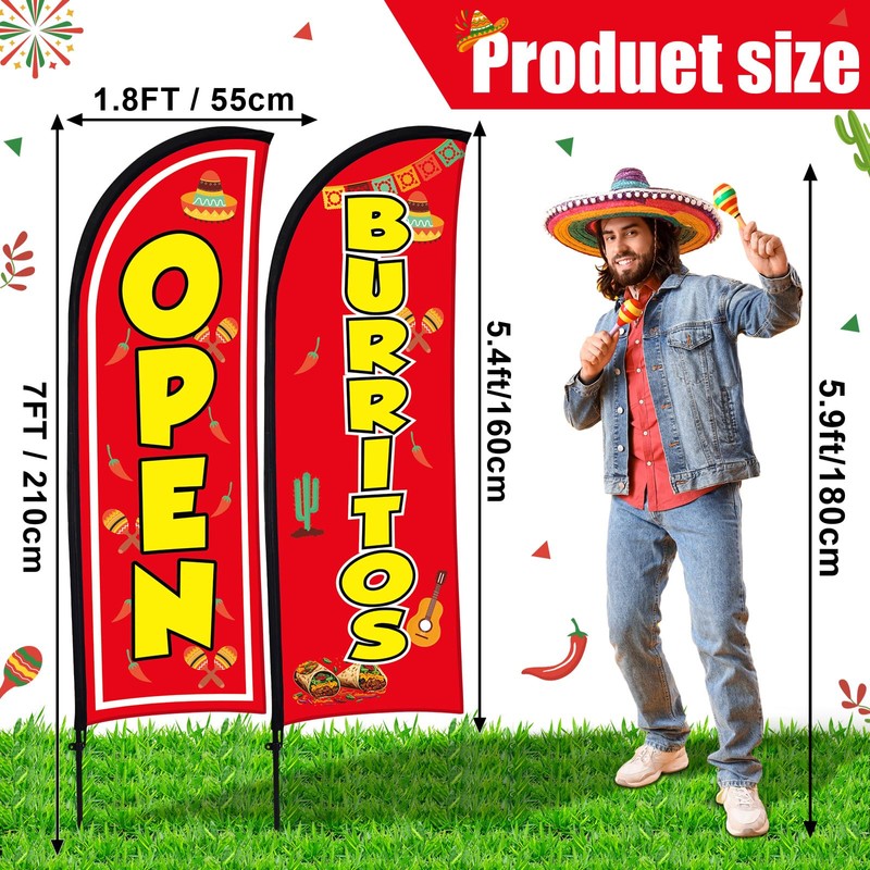 Buryeah Feather Burritos Open Flag Burritos Sign Business Signs for