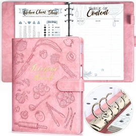 molekaus Recipe Book ，Blank Recipe Book to Write in Your Own Recipes，Recipe Notebook for Family Cooking， Removable Hardcover 7" x 10"Recipe Journal with 160 Pages - Pink