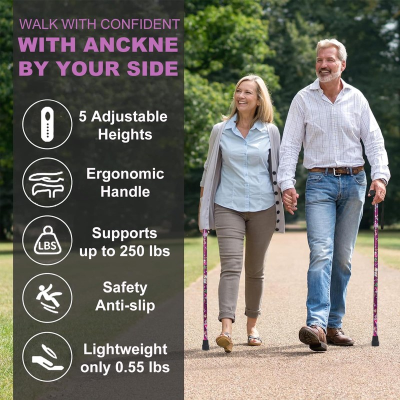 Walking Cane ANCKNE Cane for Woman | Lightweight, 5-Level Height