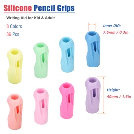 Larspotta 36 Packs Pencil Grips with 8 Colors, Hollow Trigonal Pencil Holders for Kids & Adults Writing Aid