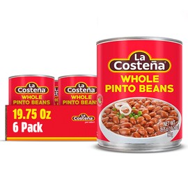 La Costeña Whole Pinto Beans - Ready-to-Eat Canned Pinto Beans for Mexican Food, Vegetarian Chili Ingredients, Bean Dip, Bean Burger, Burrito & Vegan Protein Salad - 19.75oz, 6 Pack Canned Food