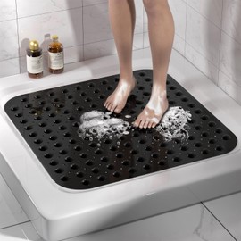HITSLAM Non-Slip Shower Mat, 53 x 53 cm, Non-Slip Shower Mat with Suction Cups, Bath Mat, Non-Slip BPA Free, Machine Washable Bath Mat, Soft on the Feet, Non-Slip Mat, Shower, Black