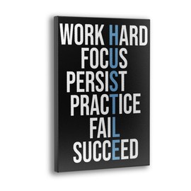 HUSTLE (Blue) - Confounding Creations Wall Art - High-Definition Wrapped Canvas Prints - Motivational Theme Office Decor (16" x 20")