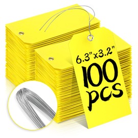 100 Pcs Waterproof Tags Writable Plastic Tags for Labeling Tag with Wire Tie Large Heavy Duty Tags Moving Tags Pipe Tags for Outdoors Car Garage Storage Box Equipment Parts (Yellow, 6 1/4" x 3 1/8")