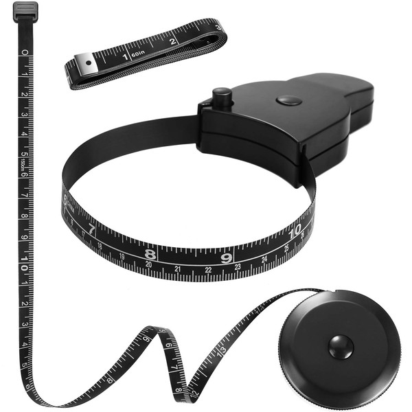 3 Pieces 60 Inch Body Tape Measure Set Includes Locking Pin and Press Button Retractable Tape Measure Body Cloth Measuring Tape and Soft Tape Measure for Sewing Tailor Fabric Body Measure, Black