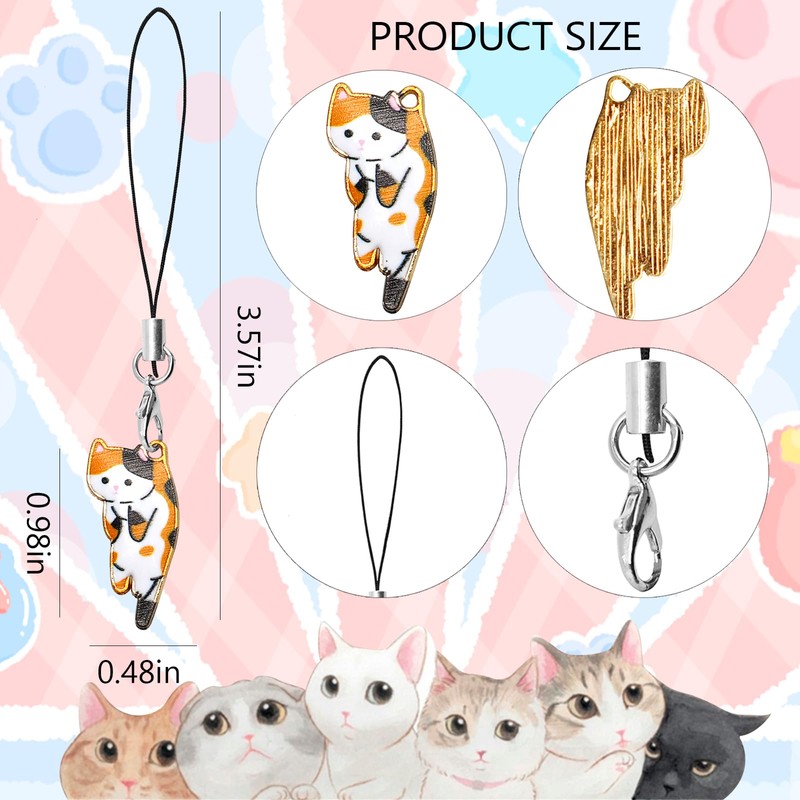 6 Pcs Cat Charm for Cell Phone Kawaii Kitty Mobile