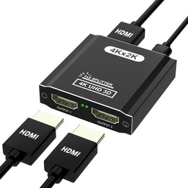 HDMI Splitter 1 in 2 Out, 4K HDMI Splitter for Dual Monitors- Copy 1 Source to 2 Displays at The Same Time (Need Power 5V 1A), Monitor Split for 2 Monitors, Compatible for Projector/TV/Monitor.