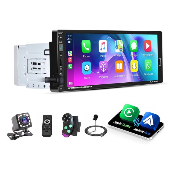 Hikity 6.9 Inch Single Din Car Stereo Carplay Android Auto