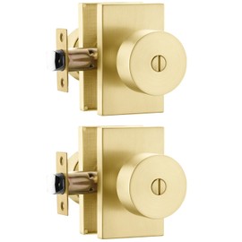 Goldenwarm Gold Door Knobs Interior, Zinc Alloy Brushed Gold Privacy Door Knob for Bedroom Bathroom, Heavy Duty Modern Brushed Brass Door Knobs (2 Pack)
