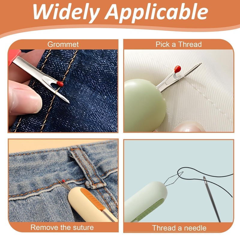 Yuio 3pcs 2-in-1 Needle Threader Seam Ripper, Stretchable Plug-in Sewing