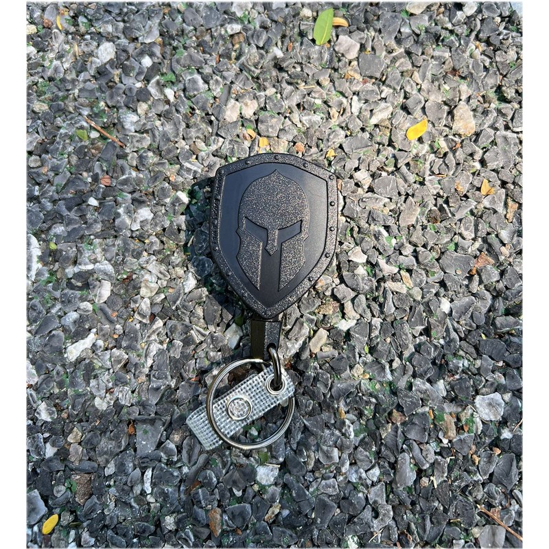 DQL Spartan Keychain with Retractable Cord Belt Clip Black Steel