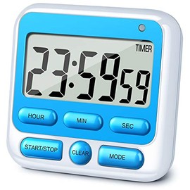 KTKUDY Digital Kitchen Timer with Mute/Loud Alarm Switch ON/Off Switch, 12 Hour Clock & Alarm, Memory Function Count Up & Count Down for Kids Teachers Cooking, Large LCD Display, Strong Magnet (Blue)